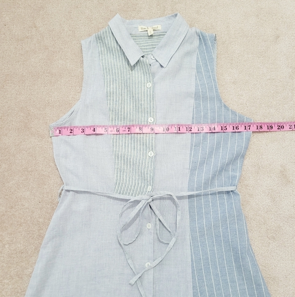 Sleeveless Shirt Dress Size Small Blue Striped Button Front Tie 100% Cotton - Picture 6 of 10